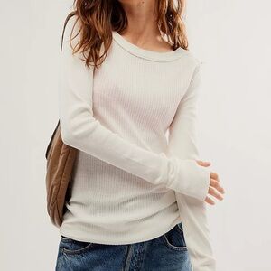 ♥️ We The Free Honey B ♥️ White Long Sleeve Waffle Knit Crew Neck Top